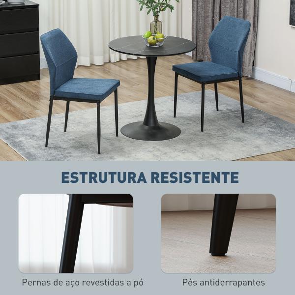 Conjunto de 2 Cadeiras de Jantar Modernas Cadeiras de Cozinha com Assento Acolchoado e Estofado Encosto Curvo 45x57x86 cm Azul Escuro