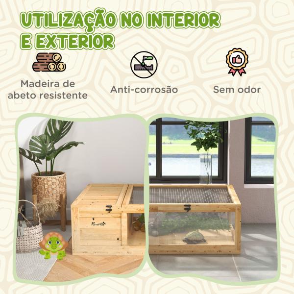 Terrario para Reptéis Casa para Tartarugas de Madeira com Painéis Laterais Transparentes e Trava 91x60,5x32 cm Madeira