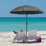 Chapéu de Sol de Praia Grande Ø180 cm Chapéu de Sol de Exterior com Ângulo Ajustável Proteção UV50+ Mastro de Ø32 mm Cinza