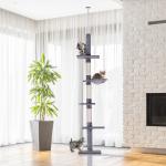 Árvore Arranhadora para Gatos Arranhador para Fixar ao Teto Altura Ajustável com Plataformas Poste de Sisal 40x34x230 - 260cm Cinza