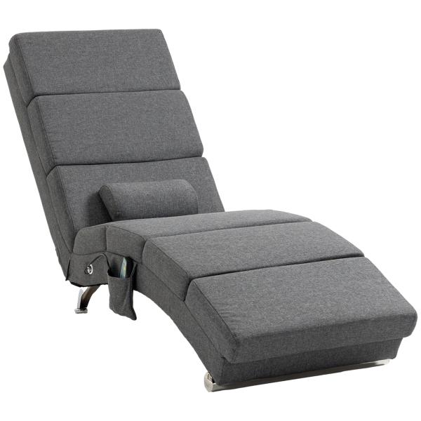 Cadeirão Relax Reclinável com 8 Pontos de Massagem e Aquecimento Lombar, 5 Modos, Comando e Bolso Lateral, Cinzento Escuro