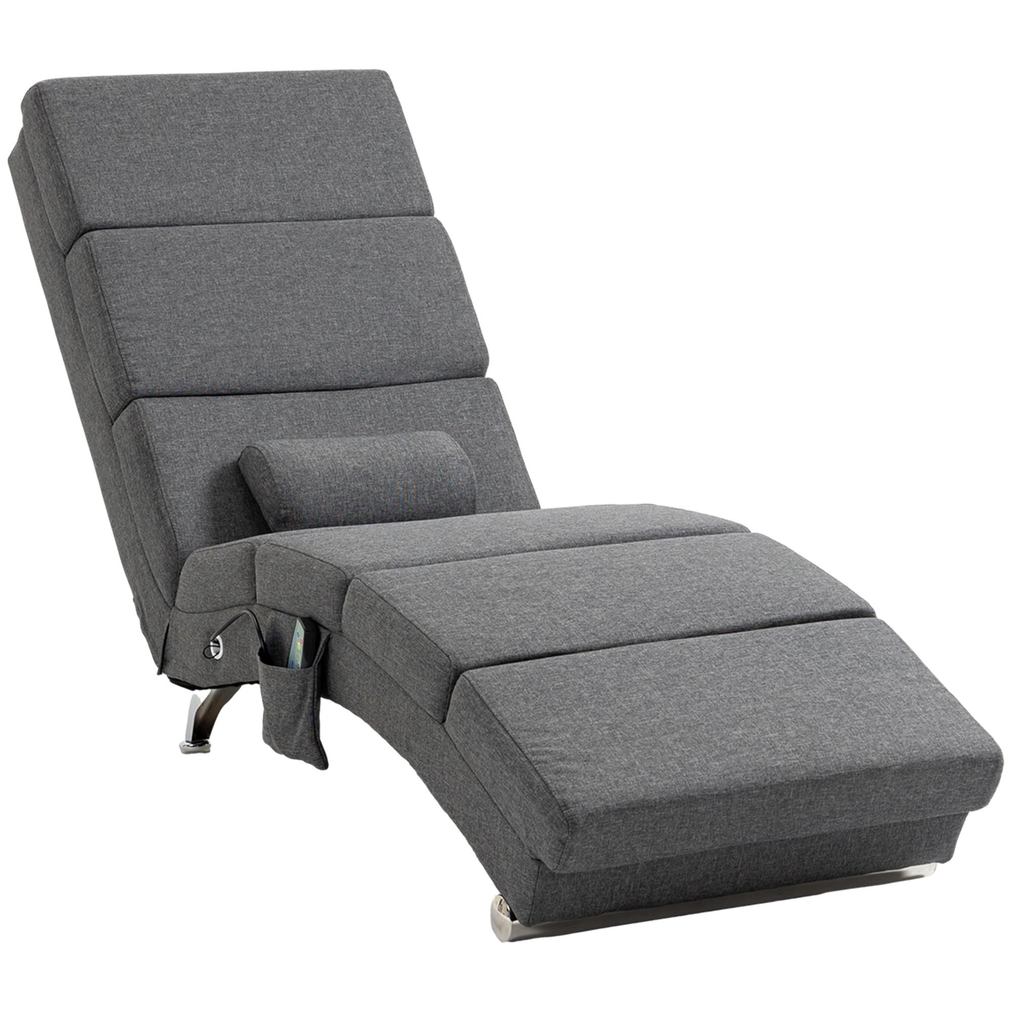 Cadeirão Relax Reclinável com 8 Pontos de Massagem e Aquecimento Lombar, 5 Modos, Comando e Bolso Lateral, Cinzento Escuro
