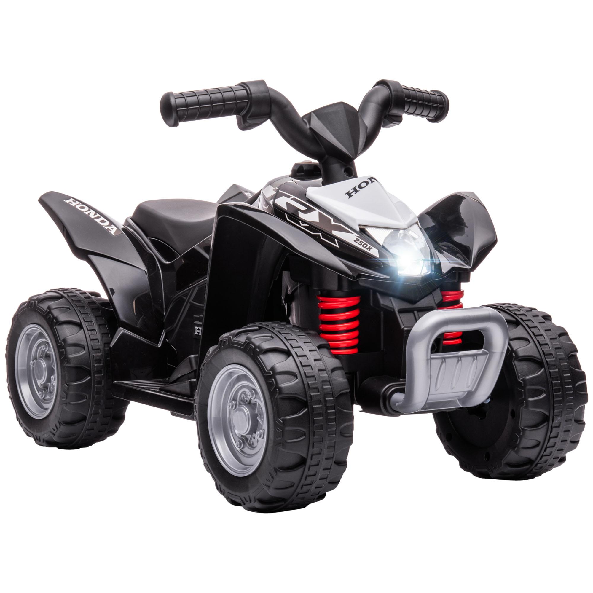 Quadriciclo Elétrico HONDA para Crianças Bateria 6V com Faróis LED Buzina Velocidade de 2,8km/h 65,5x35,5x43,5 cm Branco e Preto
