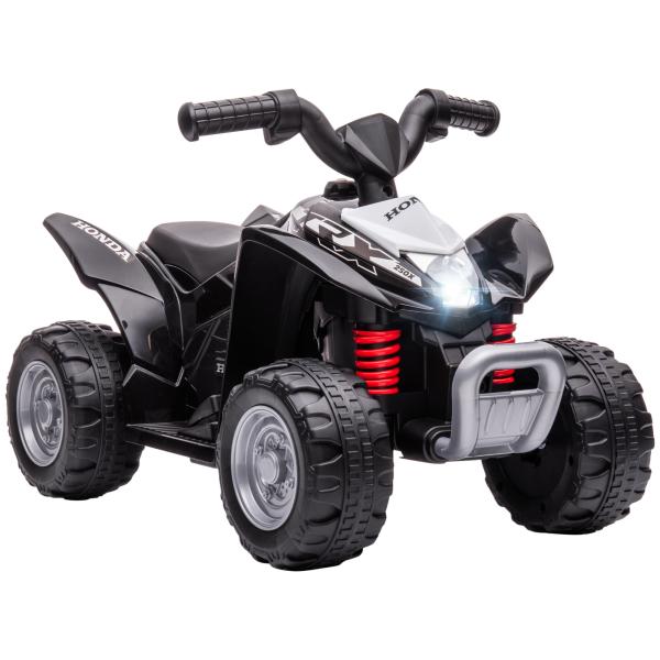 Quadriciclo Elétrico HONDA para Crianças Bateria 6V com Faróis LED Buzina Velocidade de 2,8km/h 65,5x35,5x43,5 cm Branco e Preto