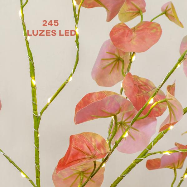 Árvore de Eucalipto Artificial 150 cm Árvore Artificial com 245 Luzes LED e Base Decoração Laranja e Marrom