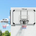 Tabela de Basquetebol de Parede com Aro, Rede e Estrutura em Aço para Exterior, 113x61x73 cm, Branco e Preto