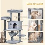 Árvore Arranhadora para Gatos 48x48x107cm com Caverna de Feltro Desmontável Rede Camas de Felpa Múltiplas Plataformas Poste Arranhador de Sisal e Brinquedos Cinza