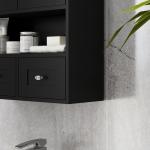 Armário de Parede para Casa de Banho com 2 Portas Prateleira Aberta e 2 Gavetas Estilo Moderno 50,8x17,8x66 cm Preto