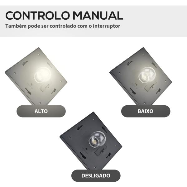 Candeeiro Solar de Jardim com 3 Luzes LED Impermeável IP44 Sensor de Noite Candeeiro de Exterior 51,5x47x182,5cm Preto