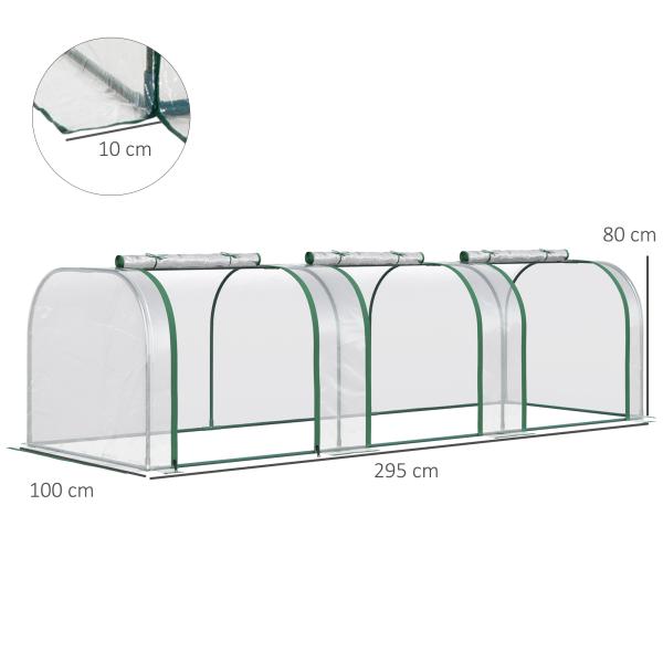 Estufa para Jardim Estufa Pequena para Cultivo de Plantas com 3 Janelas 295x100x80 cm 3 Transparente e Verde