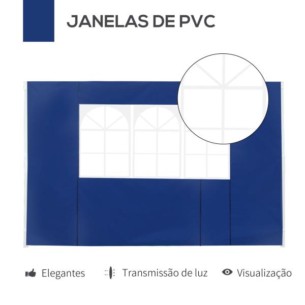 2 Paredes Laterais para Tenda Parede Lateral de Tecido Oxford com 2 Janelas 3x2 m Azul