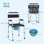Cadeira Sanita para Pessoas Maiores Dobrável com Altura Ajustável Cubo e Almofadas Antiderrapantes 52,5x46x81,5 - 97 cm Preto