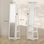 Joalheiro de Pé Armário para Jóias 360° com Fechadura e Espelho Incorporado Carga Máxima 20 kg 38x38x160 cm Branco