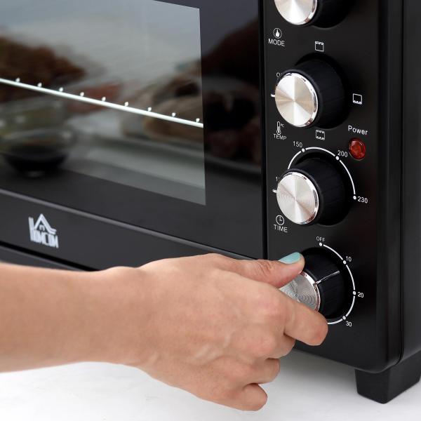 Mini Forno Elétrico de 32L 1600W com 3 Modos de Aquecimento Temperatura até 230 °C Temporizador Bandeja de Assar Ajustável em 3 Níveis 52,2x38,1x33,5cm Preto