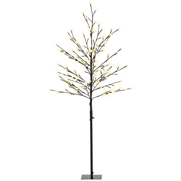 Árvore Cerejeira com 150 Luzes LED IP44 Branco Quente Árvore Decorativa com Ramos Flexíveis para Interior 17x17x150cm Preto