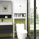 Móvel sobre Sanita Armário para Máquina de Lavar Roupa com 2 Portas Compartimento e Prateleira Ajustável 70x20x175 cm Branco