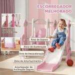 Escorrega Infantil 4 em 1 Parque Infantil com Baloiço e Escorrega Escalador Cesto de Basquetebol 147,5x160x107 cm Rosa