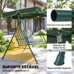 Baloiço de Jardim de 3 Lugares com Almofada Toldo Ajustável e Estrutura de Metal 172x110x153cm Verde e Branco