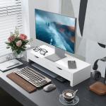 Suporte para Monitor com Ângulo e Comprimento Ajustável e 2 Gavetas para Escritório 60 - 116x22x12 cm Branco