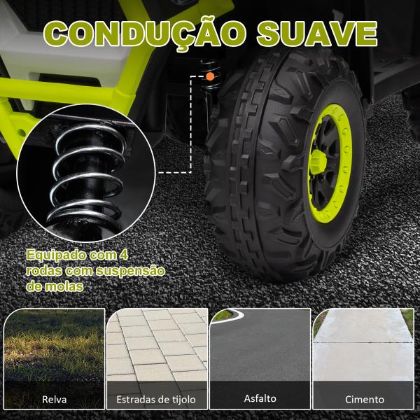 Quadriciclo Elétrico para Criança 12V Faróis Música MP3 Velocidade Ajustável e Cesta de Arrumação 88x50x57,5 cm Verde