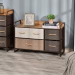 Cómoda com 5 Gavetas de Tecido Amovíveis e Dobráveis Base Elevada Armário de Armazenamento 87,5x29x58cm Multicor
