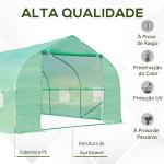 Estufa Tipo Túnel de Jardim 600x300x200cm para Cultivo de Plantas Verduras com 8 Janelas e Porta Enroláveis com Zíper Aço Verde