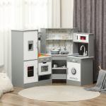 Cozinha de Madeira para Crianças com Sons Forno Lavatório Micro - Ondas Máquina de Gelo e Acessórios 110x80x91 cm Cinza