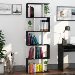 Estante para Livros Estante Alta de Parede com 5 Níveis em Forma de S Desenho Moderno 60x24x184,5 cm Branco e Preto
