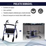 Andador para Adultos Dobrável com Armazenamento Assento e Travão 65x53x79 - 89cm Azul e Preto