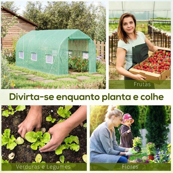 Estufa Tipo Túnel 400x200x200cm Estufa de Jardim com 6 Janelas Transpiráveis e Portas Enrolável com Zíper para Cultivo de Plantas e Verduras Verde