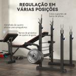 Banco de Musculação Dobrável Banco Multifunções com Suportes para Barras e Encosto Ajustável para Treino Completo de Corpo Preto