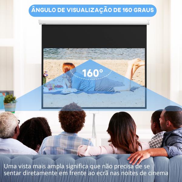 Tela de Projeção Manual 80 polegadas Formato 16:9 com Altura Ajustável para Interior e Exterior 187x8x150 cm Branco