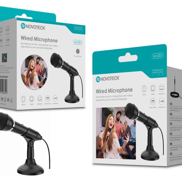 Microfone com Fio NOVOTECK M-001 - Compatível com Multi-Dispositivos, Plug-and-Play