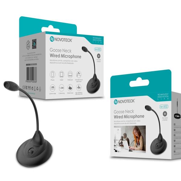 Microfone Flexível com Fio NOVOTECK M-002 - Direcionável, com Conector de 3,5 mm e Base Estável
