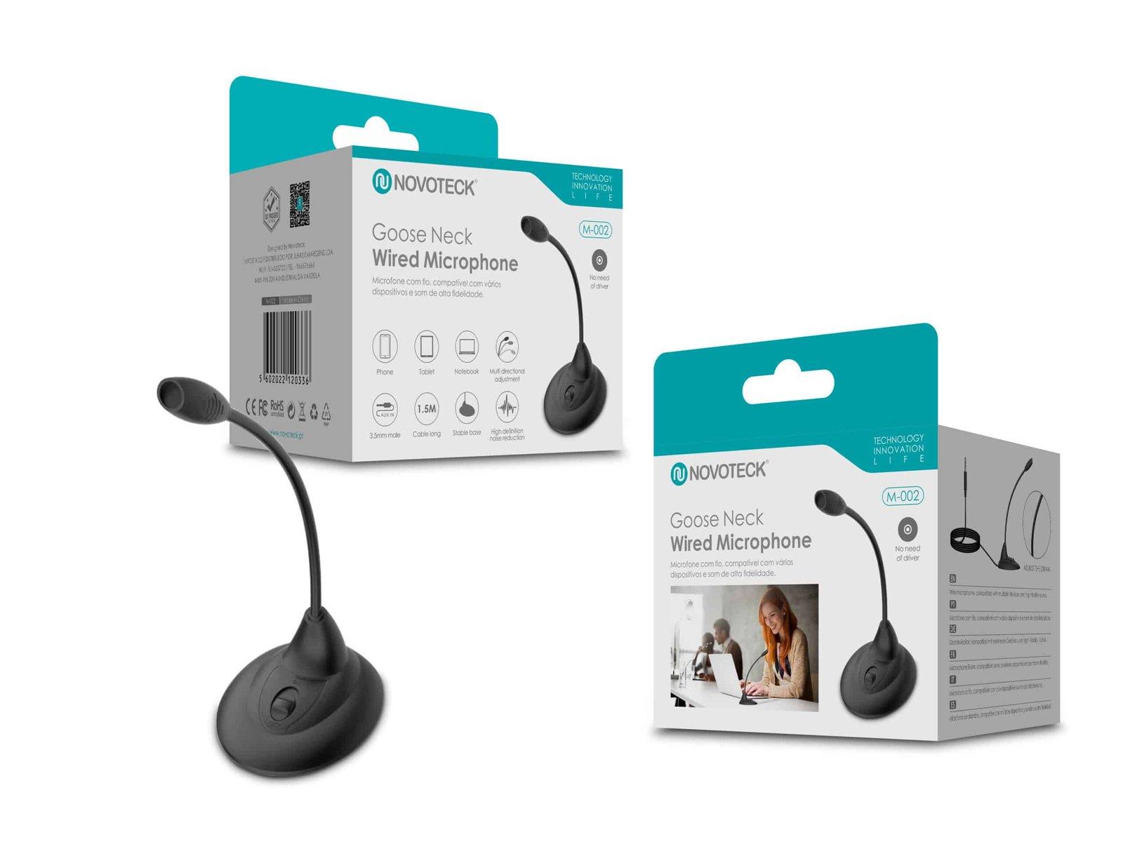 Microfone Flexível com Fio NOVOTECK M-002 - Direcionável, com Conector de 3,5 mm e Base Estável