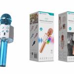 Microfone Bluetooth Sem Fios Azul M - 004 com Alto - Falante Integrado e Luz LED – Karaokê Portátil