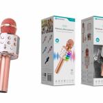 Microfone Bluetooth Sem Fios Rosa Gold M - 004 com Alto - Falante Integrado e Luz LED – Karaokê Portátil