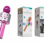 Microfone Bluetooth Sem Fios Rosa M - 004 com Alto - Falante Integrado e Luz LED – Karaokê Portátil