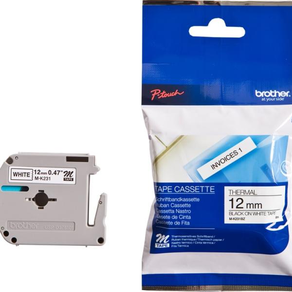 Fita Não Laminada Preto Sobre Branco (8 mts/1,2cm) - BROTHER