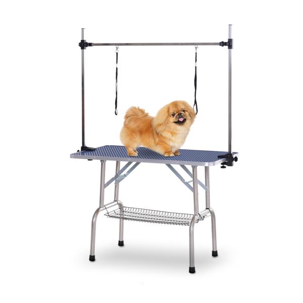 Mesa de Tosquia para Cães Dobrável com Prateleira de Armazenamento e Altura Ajustável 20 - 80 cm 107x60x170 cm Azul
