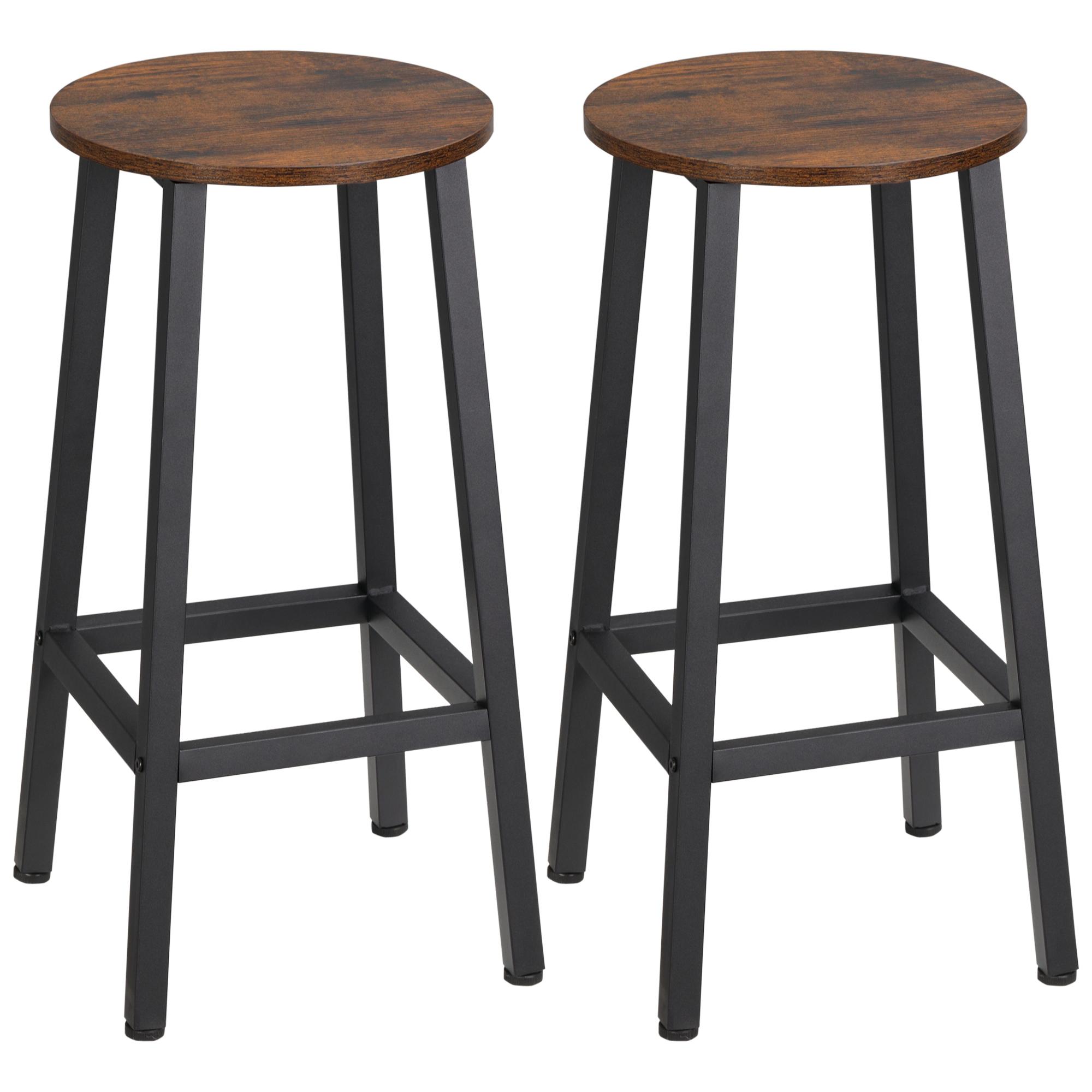 Conjunto de 2 Bancos Altos de Cozinha Bancos de Bar com Pés de Aço e Apoio para os Pés 32,5x32,5x65 cm Madeira e Preto