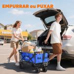Carrinho de Transporte Dobrável para Praia Campismo Viajem com Toldo Guiador Rodas Altura Ajustável 117x55x98 cm Azul