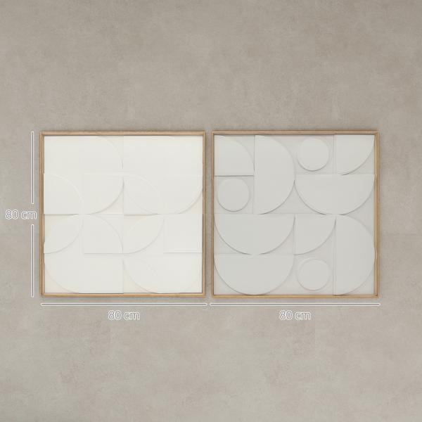 Decoração de Parede em Madeira 3D Conjunto de 2 Peças com 80 cm e Padrões Geométricos Branco
