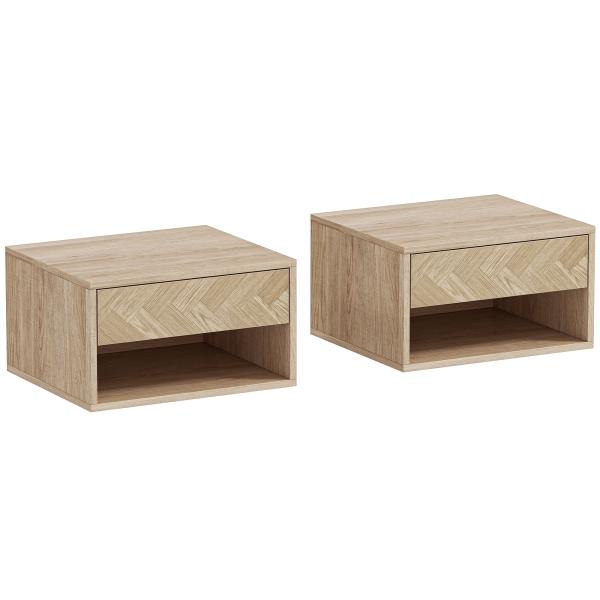 Conjunto de 2 Mesas de Cabeceira Suspensas com Gaveta e Compartimento para Quarto Sala 37x32x21 cm Madeira