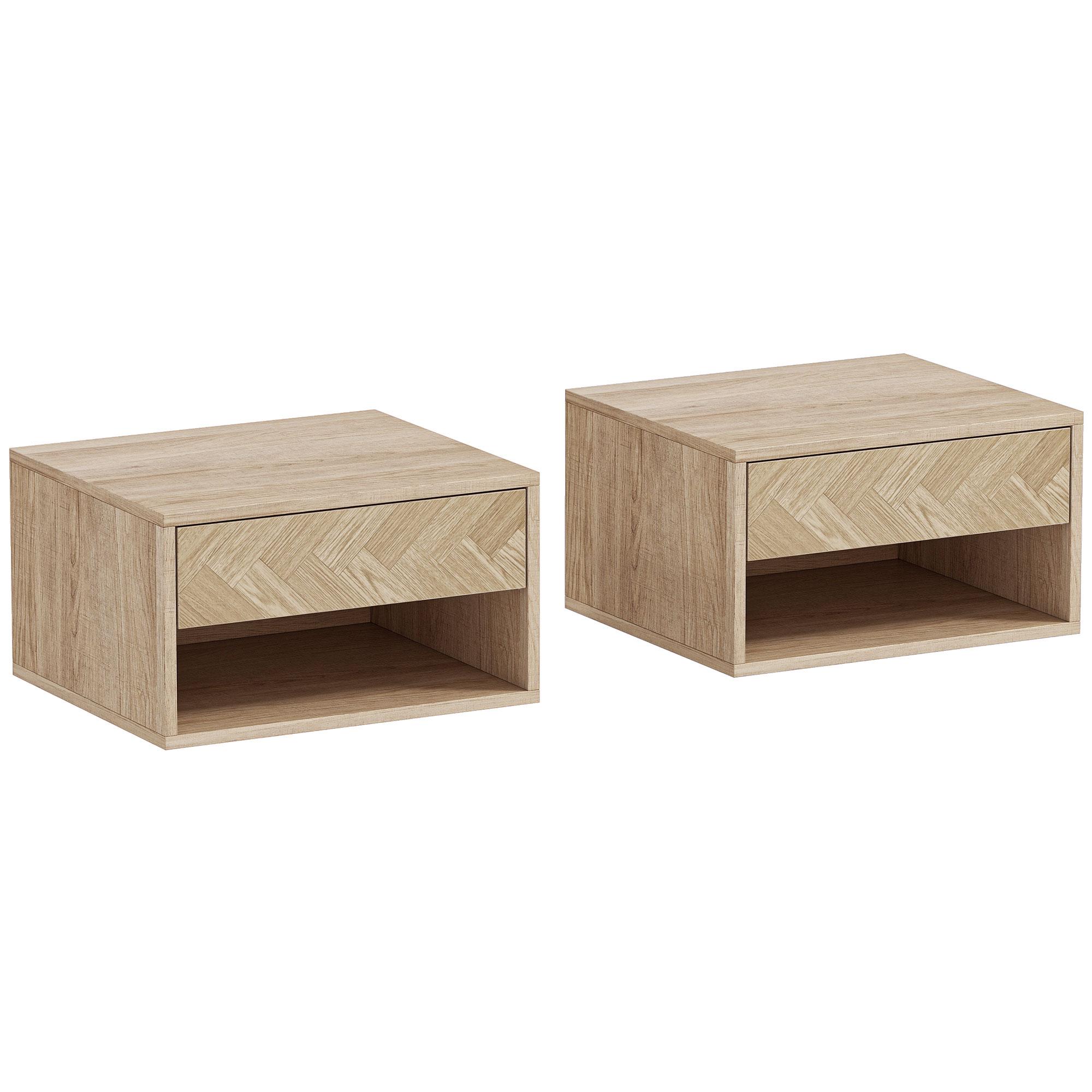 Conjunto de 2 Mesas de Cabeceira Suspensas com Gaveta e Compartimento para Quarto Sala 37x32x21 cm Madeira