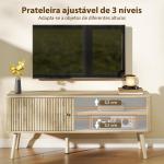 Móvel de TV para Televisão até 55 Polegadas com Porta Acanalada Prateleira Ajustável Compartimentos Abertos 115x35x49 cm Carvalho