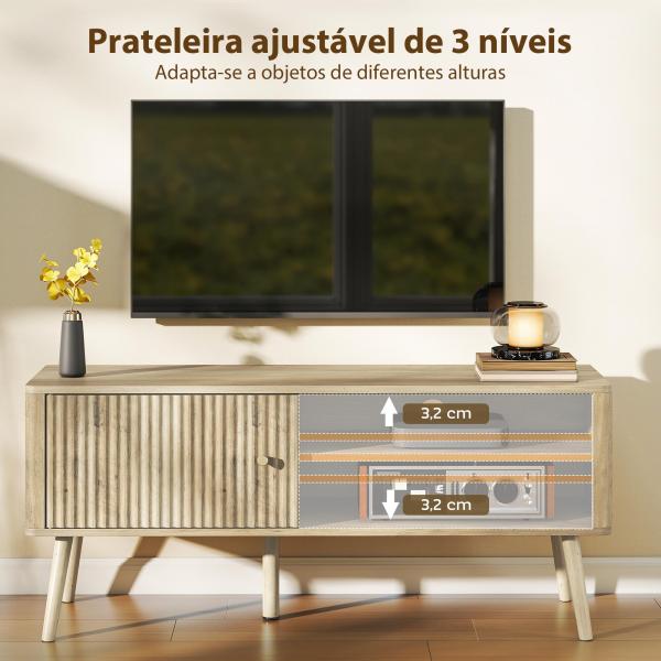 Móvel de TV para Televisão até 55 Polegadas com Porta Acanalada Prateleira Ajustável Compartimentos Abertos 115x35x49 cm Carvalho