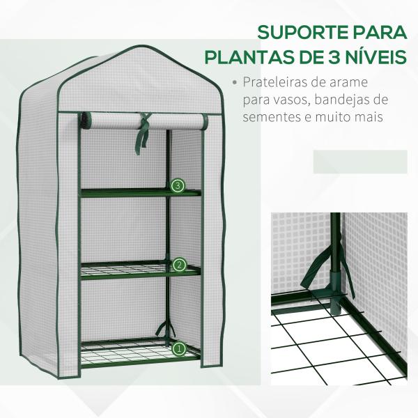 Estufa de Jardim de 3 Níveis Estufa de Terraço com 3 Prateleiras para Cultivo de Plantas Flores 59x39x127 cm Branco