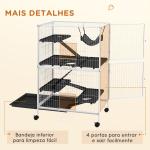 Gaiola para Roedores 80x52x128 cm Casa de 4 Alturas com Rampas Suspensa Rede Bandeja Removível Rodas Branco Rajado e Preto