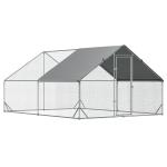 Galinheiro de Exterior Grande 3x4x2m Gaiola para 8 - 12 Galinhas de Aço Galvanizado com Teto de PE e Fechadura para Coelhos Prata